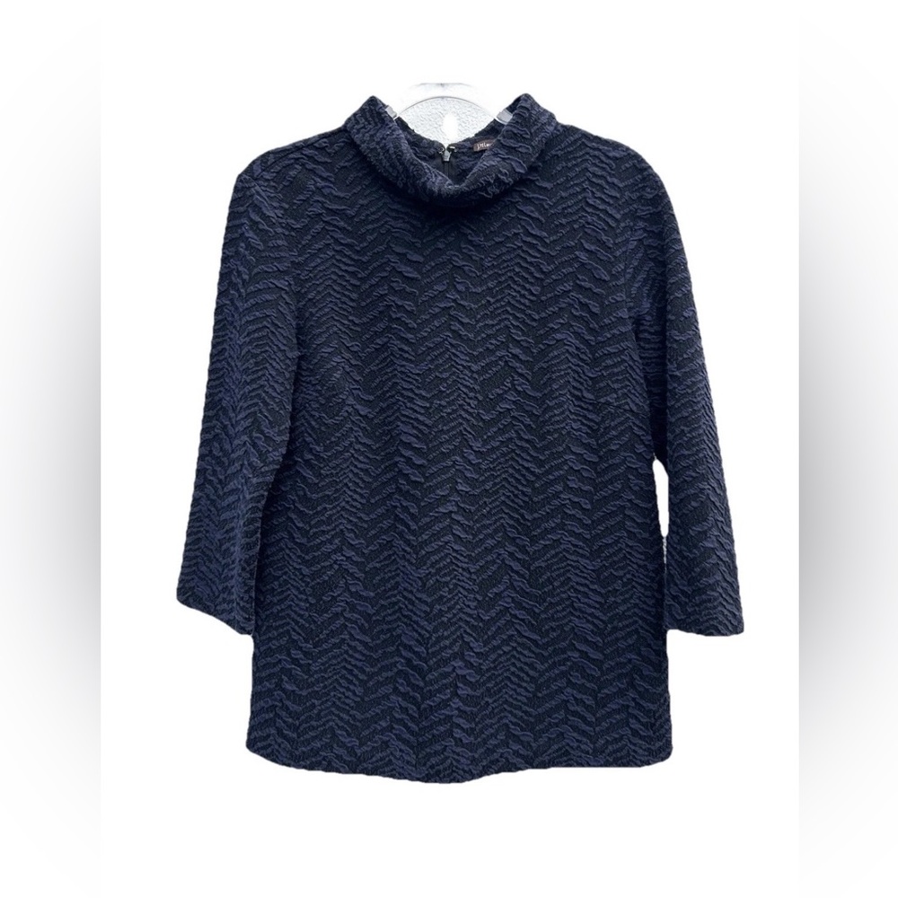 J McLaughlin Top Women S Blue Knit Textured 3/4 Blouse Classy Modern Turtleneck